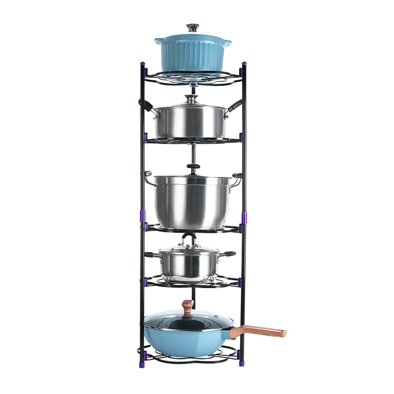 Hypiqq Black Pan Stands For Saucepans Stand Pan Stand Kitchen Pans Pots Storage Shelf Organizer Holder Standing Rack Saucepan Stand,,5 Tiers
