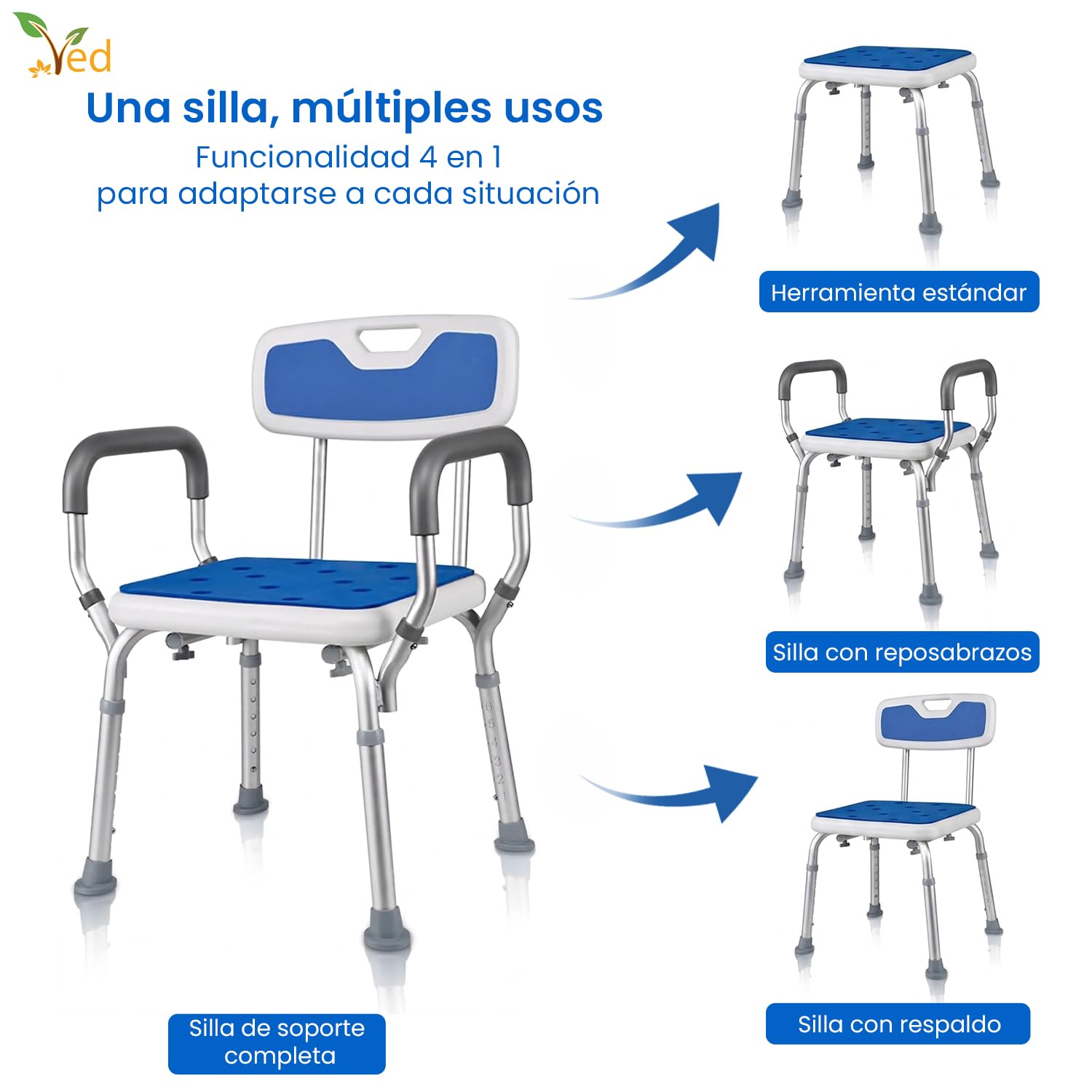 Silla de Baño para Ancianos y Personas con Discapacidad, Taburete de Ducha Antideslizante, Resistente y Cómodo, Ideal para Mayor Seguridad en el Baño