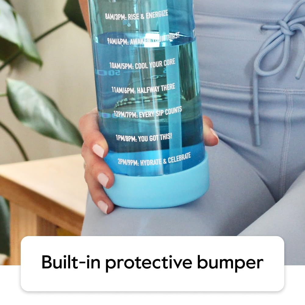 Takeya Motivations-Wasserflasche Mit Zeitmarkierung, 900 Ml, Aus BPA-freiem Tritan, Luftiges Blau, Mit Strohhalm-Deckel