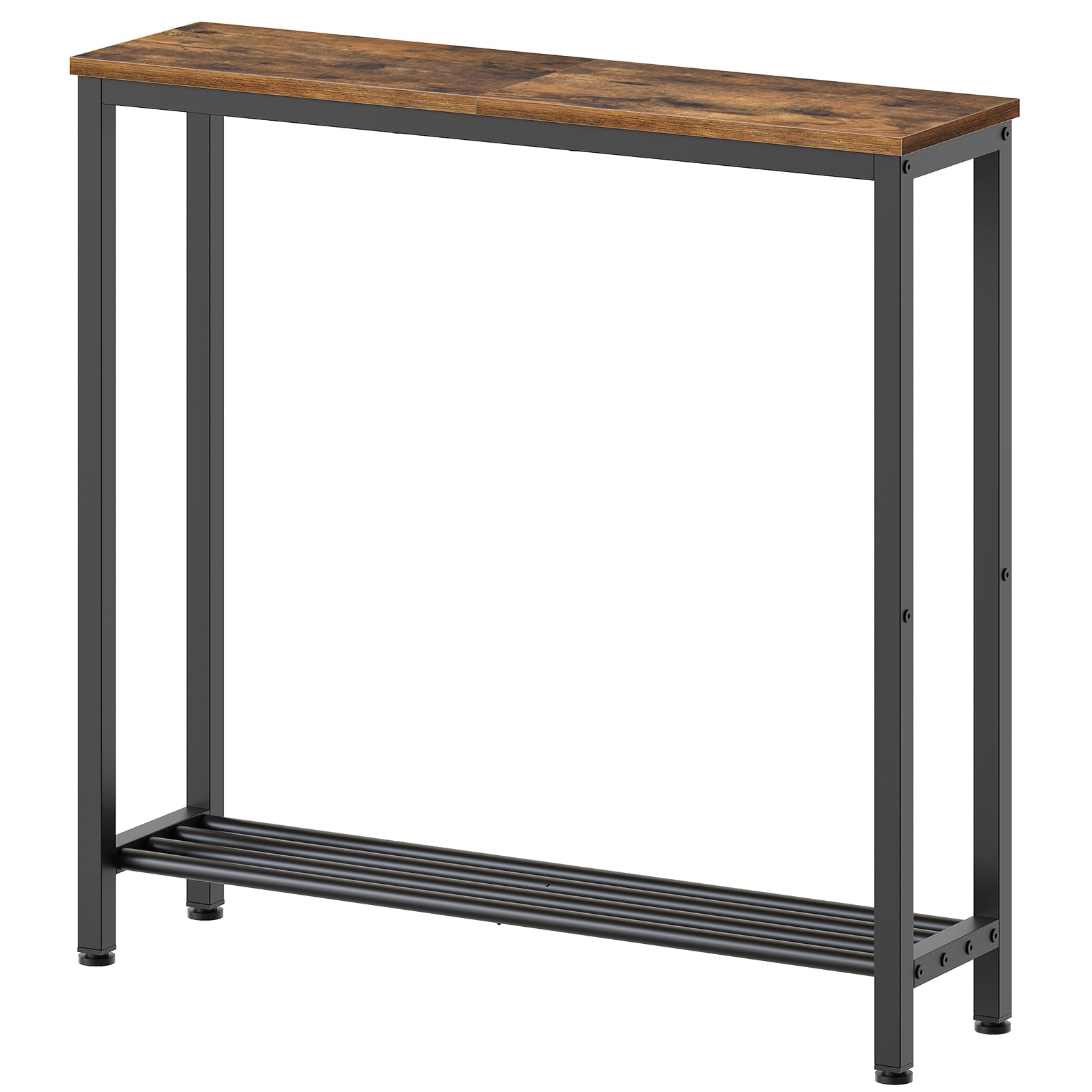 YATINEY Consolle Ingresso, Tavolo da Ingresso, Tavolo Console Stretto a 2 Livelli, Tavolino Dietro Divano, con Struttura in Metallo, per Soggiorno, Corridoio, Marrone Vintage e Nero XCT03BR