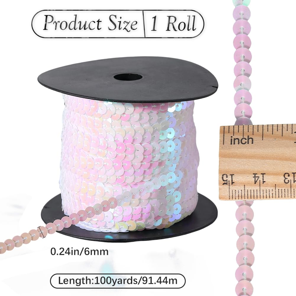 100 iarda di Nastro di Paillettes Piatte Bianche Da 6mm Strisce Decorative con Glitter Rocchetto di Paillettes Tessuto di Paillettes In Plastica Scintillante per Cucire Realizzare Vestiti Ab