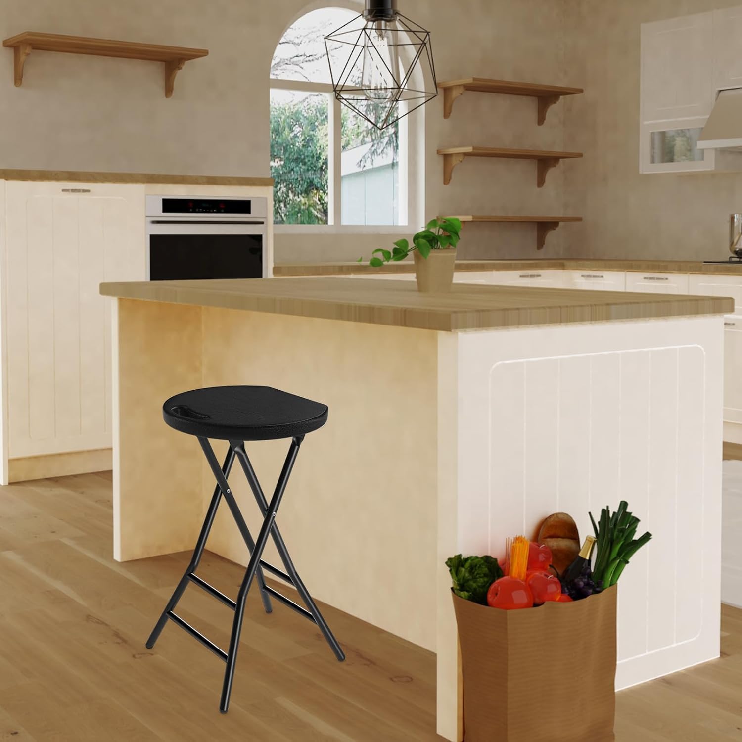 YOMT Portable Folding Stool, 24 inch Folding Bar Stool with Handle, Foldable Stool Chair for Adults, Heavy Duty Collapsible Stool for Kitchen Counter Room Home Camping Indoor Outdoor, Set of 1