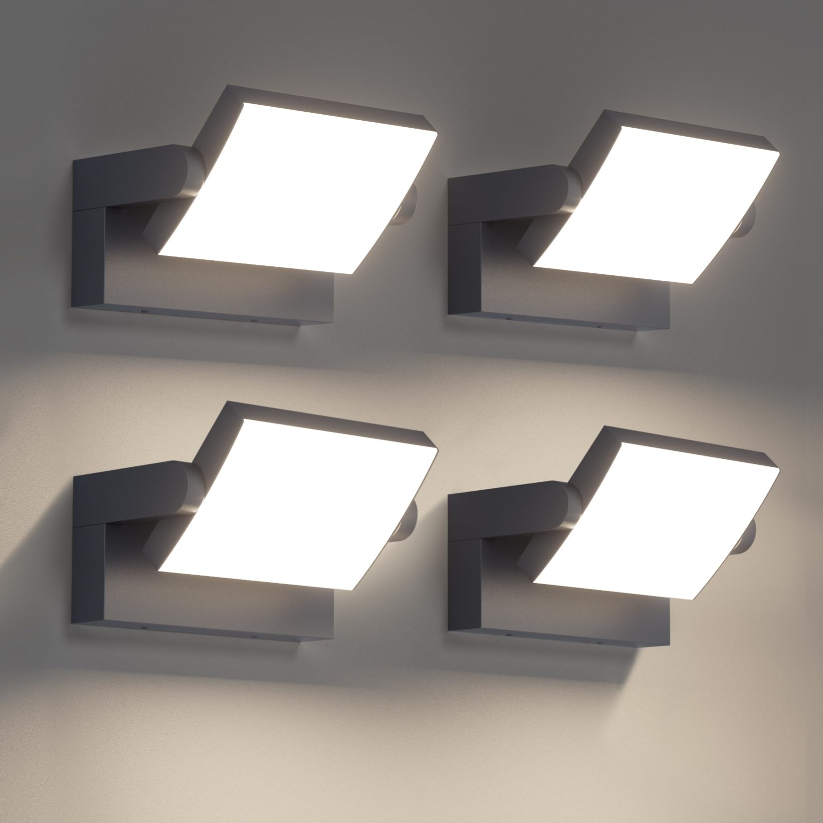 Klighten 4 Pezzi 24W Applique da Esterno Interno LED IP65, Luci da Parete Alluminio Orientabile Lampade da Parete Moderno per Ingresso Giardino, 1500 Lumen, Antracite, Bianco Naturale 4000K