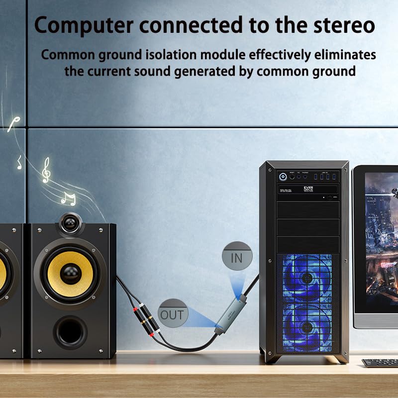 eppfun AV100C - Isolatore Acustico ad Anello di Messa a Terra per Sistema Audio Auto/Stereo Domestico, Isolamento del Circuito di Messa a Terra, Filtro Acustico con 2 Cavi Audio RCA, Nero (1 PC)