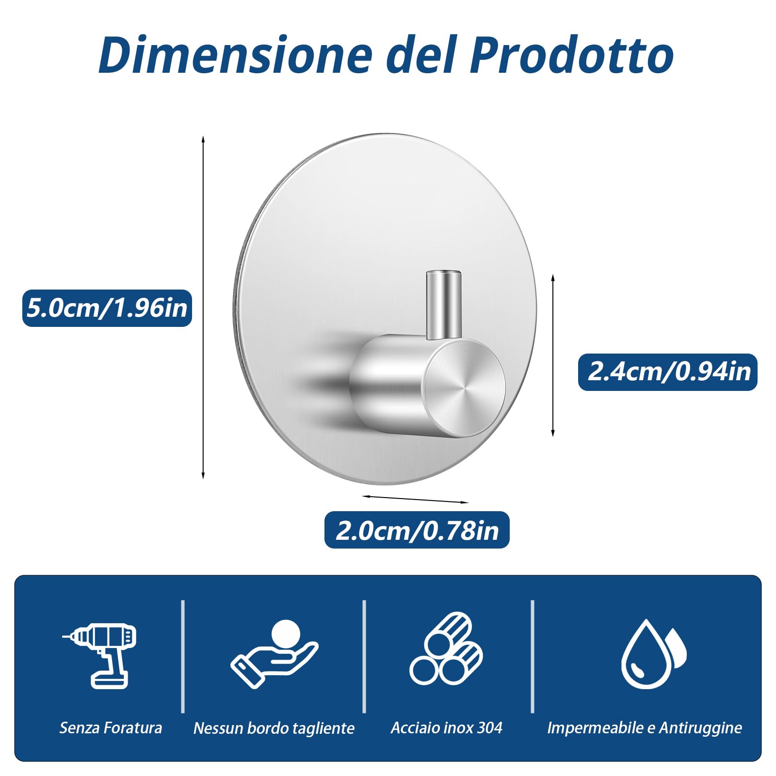 Feligio Ganci Adesivi Cucina, Appendi Accappatoio Bagno, Ganci Appendiabiti Adesivo, Appendini Adesivi Forte Senza Foratura, Argento 8 Pezzi