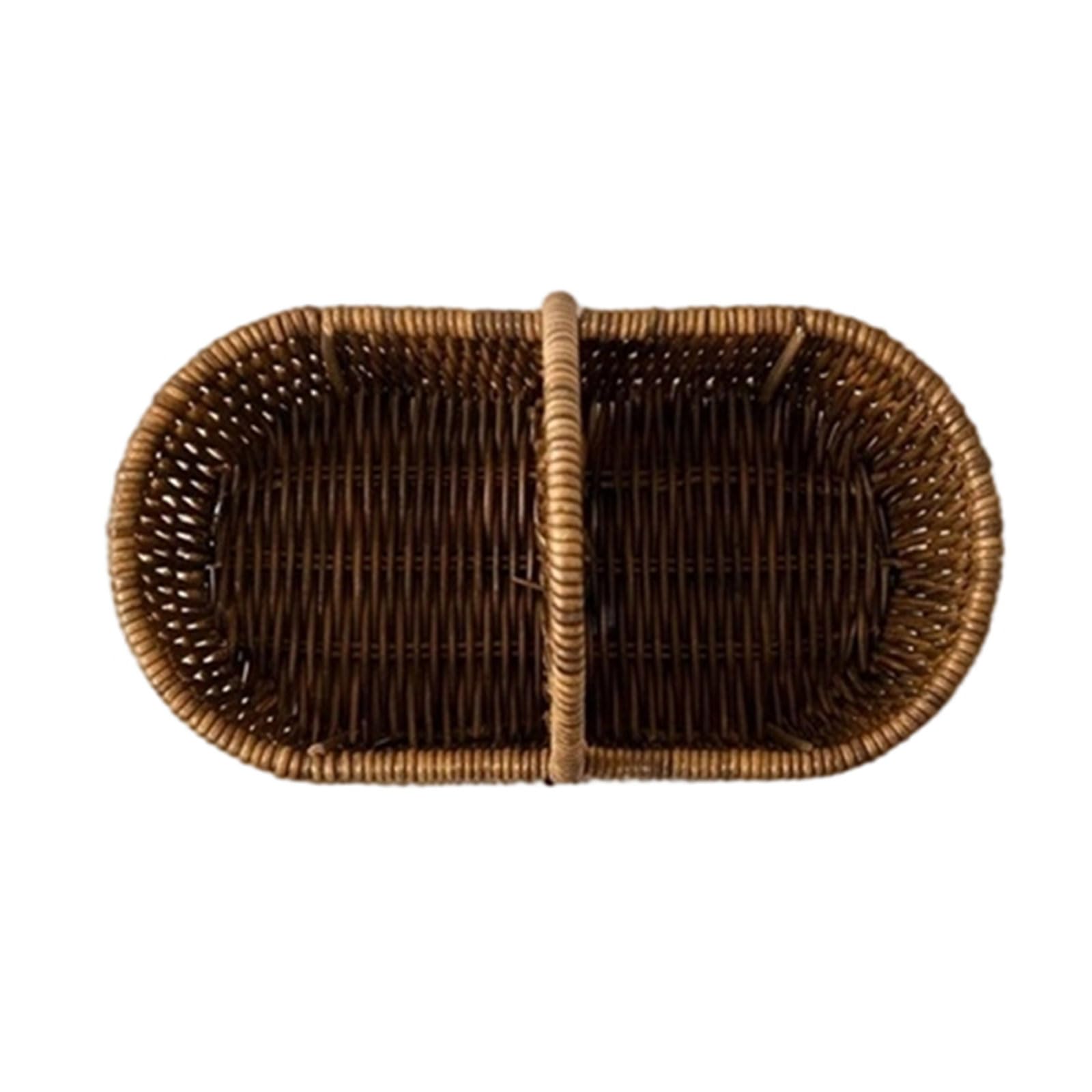 Utensil Organizer Basket Woven Faux Rattan Holder with Carry Handle for Kitchen Counter Picnic Setup Napkin and Flatware Storage Daily Cutlery Storage Basket Utensil Organizer Woven Tableware Holder