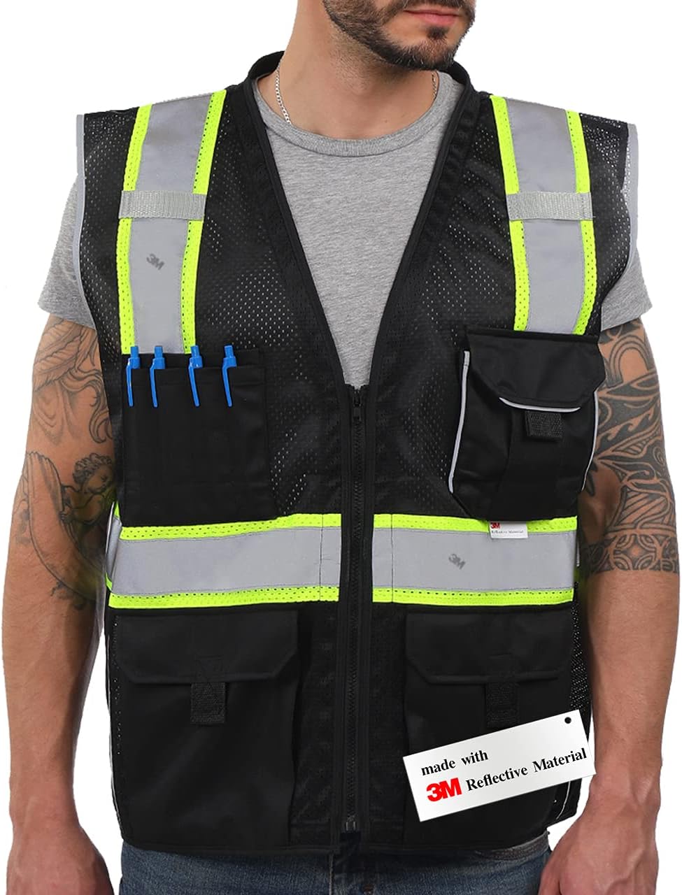 Dib Safety Reflective High Visibility Mesh Vest with Pockets Zipper Made with 3M Tape