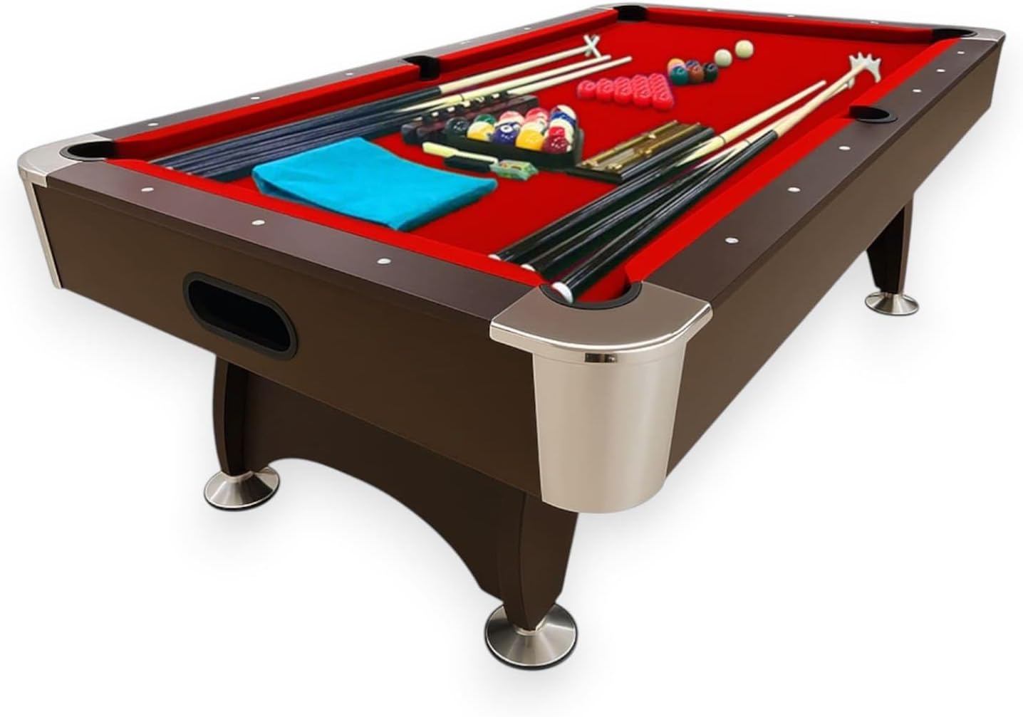 7 Foot Pool Table – Modern Billiard Table with Red Felt, Ball Return and Accessories Included - Red Devil