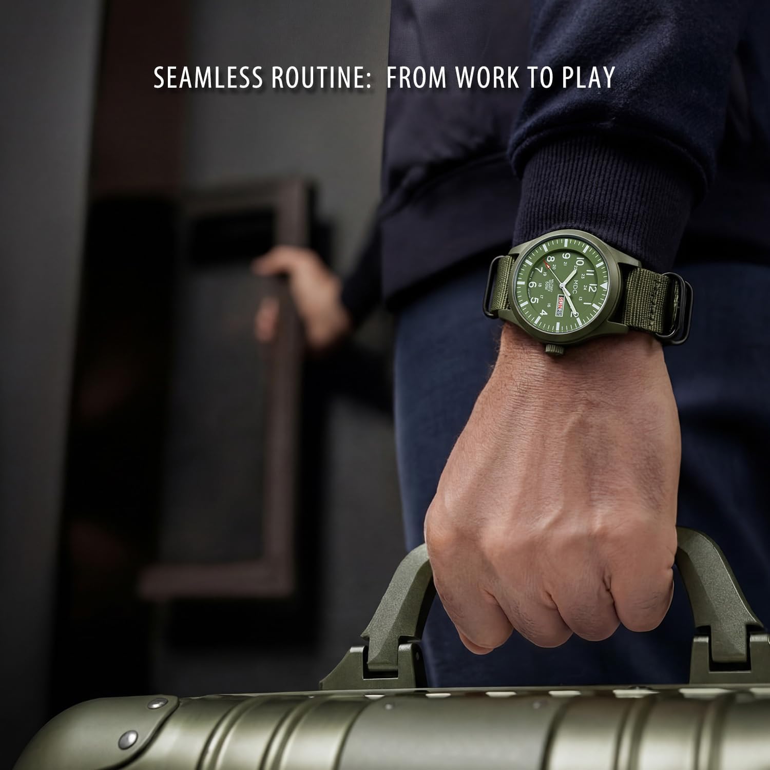Infantry Mens Military Watch, Vietnam Style Field Watches for Men, Tactical 12/24H Military Time Analog Watch, Waterproof Day Date Quartz Wristwatch w/Green Nylon Band, Work Watch for Man