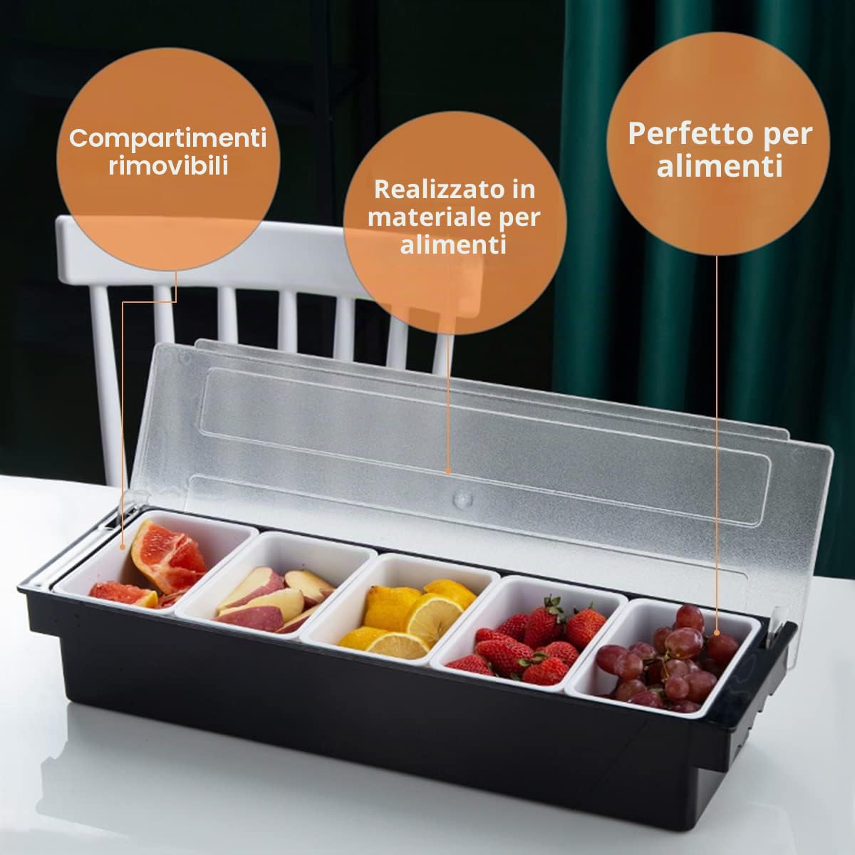 Scatola Per Condimenti Con Coperchio, Dispensatore Di Condimenti A 6 Scomparti, Vassoio Per Frutta Contorno E Condimento Porta Ingredienti Da Cucina, L