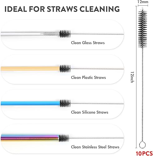 Miniatura 3 de KITWARE - Juego de 10 cepillos de limpieza negros, cepillo limpiador de pajitas extralargas para vidrio y silicona, reutilizables, tazas para