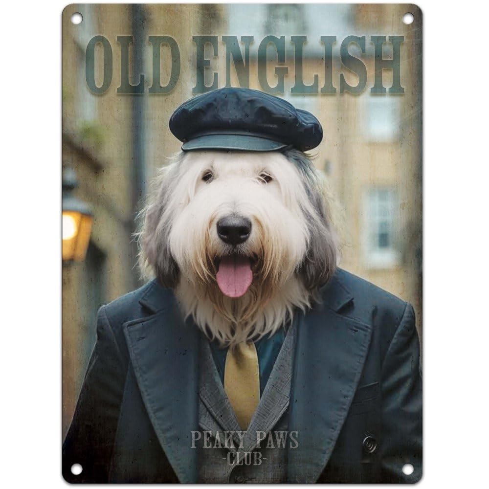 Small (150 x 200mm) Metal Sign - Peaky Paws Club - Old English Sheepdog