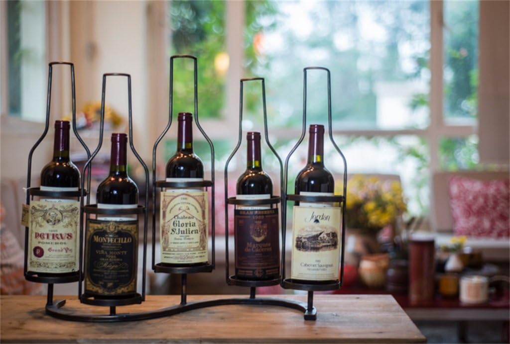 LUNEZY Wine Rack Wall Holder Metal for 5 Bottles | LOFT Wall Shelf Storage Rack Wall-Mounted | Wine Bottle Holder | Cube Wine Cabinet Vintage Industrial Style (Black)