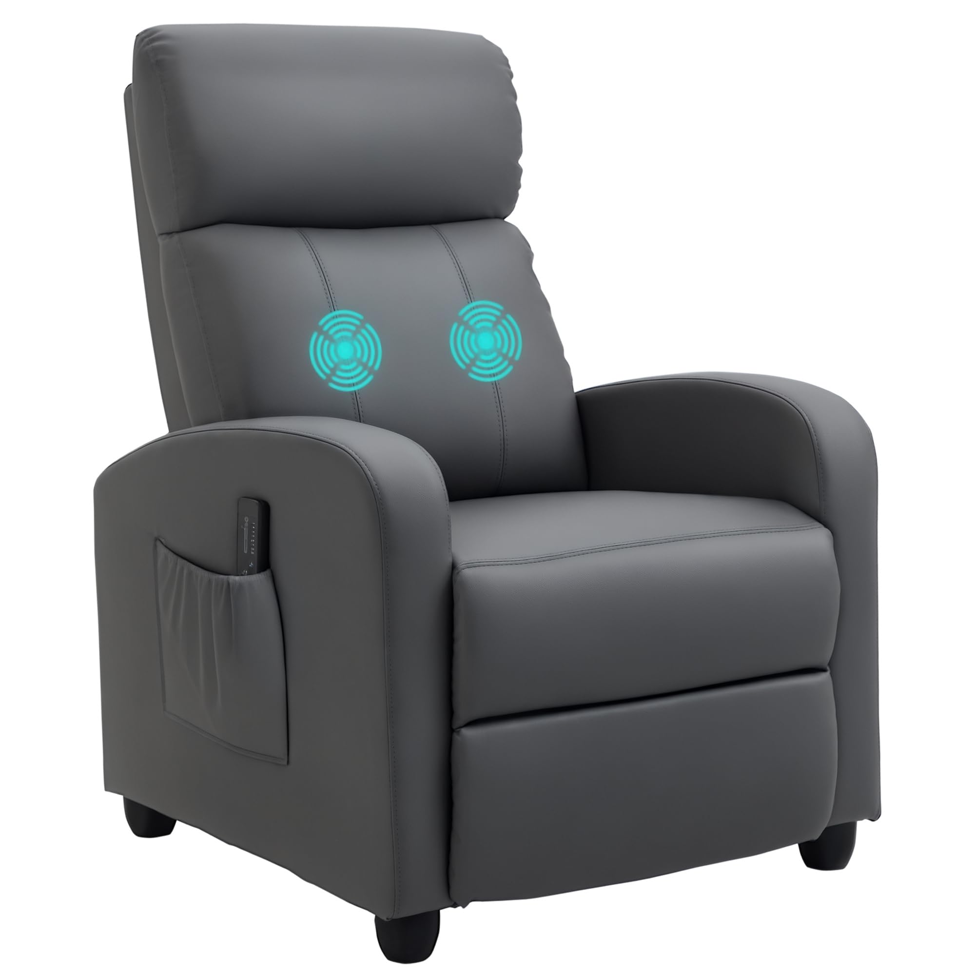 HOMCOM Fauteuil de Relaxation et Massage avec Inclinaison Manuelle Dossier Repose-Pied réglable revêtement synthétique Gris