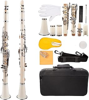 クラリネット 初心者セット プロフェッショナルBbクラリネットABSキュプロニッケルニッケルメッキクラリネット17キーキット、クラリネット+リード+ストラップ+ケース+コンポーネントホワイト 初心者 入門 用 クラリネット