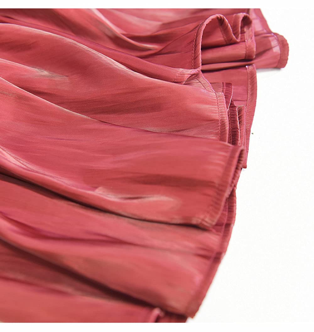 Falda Larga Mujer,Faldas Midi De Cintura Alta Seda De Imitación Nacarado Fluido Gran Swing Verano Elegante Temperamento Falda Plisada De Una Línea con Cintura Elástica para Niña Fecha De Vacacio