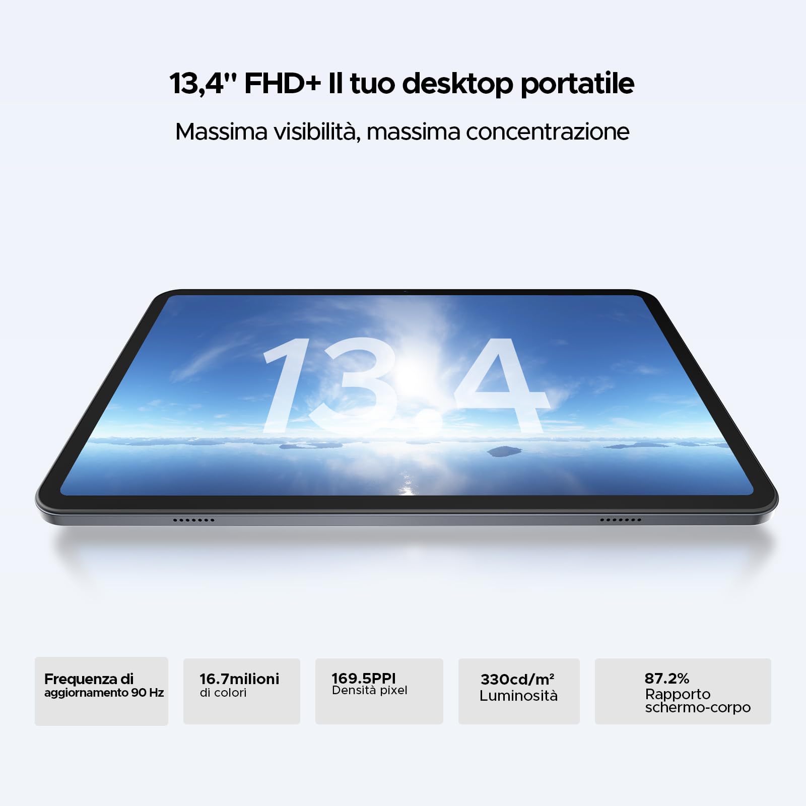 DOOGEE Tab G6 Max Android 16 Tablet 13.4 Pollici, 7.7mm Ultras Ottil, 4G LTE, UNISOC T7280 Tablet con Sim, 11000mAh+18W, 32GB+256GB, OTG, Due Schede SIM+TF, Dual Speakers, 13MP 90Hz Face Unlock, Nero