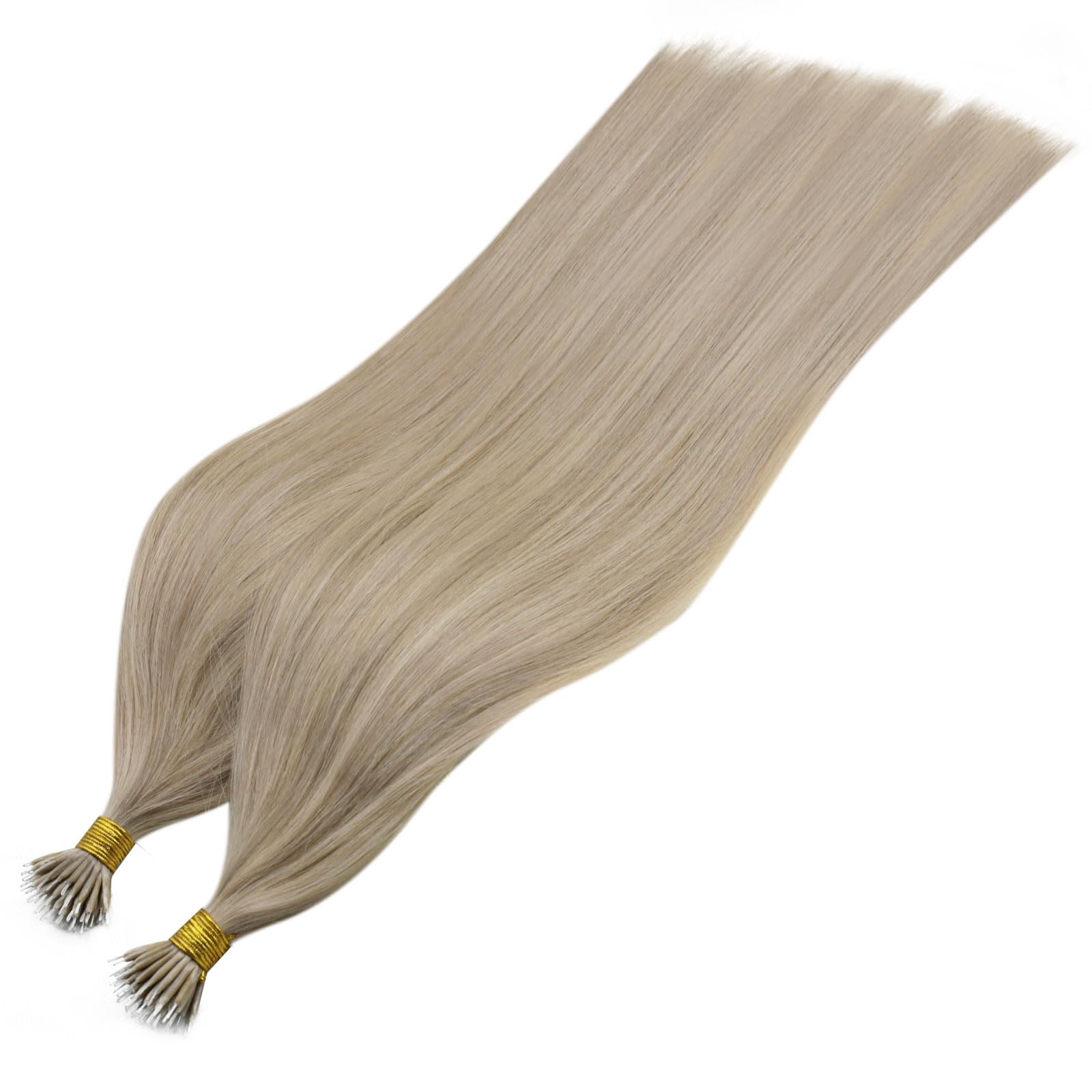 RUNATURE Nano Hair Extensions Real Human Hair Blonde Nano Beads Hair Extensions Highlight Light Brown with Ashy Blonde Invisible Nano Ring Straight Remy Hair 50s 12 Inch #16P22 — view 8