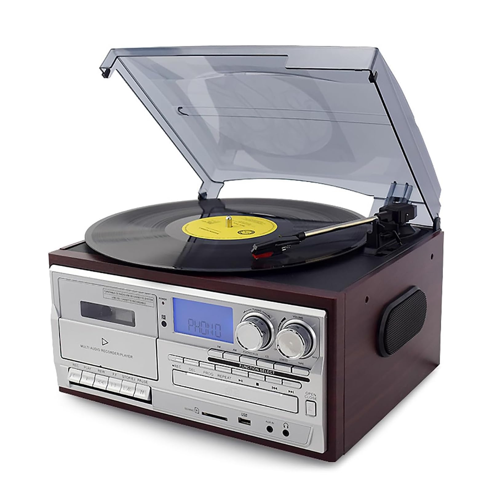 Giradischi Bluetooth retrò, giradischi vintage a 3 velocità con altoparlanti integrati, lettore CD, radio AM/FM/SD/USB, per dischi o album in vinile (7", 10" e 12")