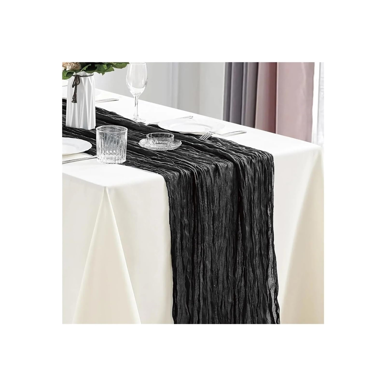 Cheesecloth Table Runners 3Pcs CheeseCloth Table Runner, 40x270cm Boho Gauze Fabric Rustic Sheer TableRunner For Wedding Bridal Shower Party Banquet(Black)