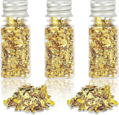 BOBITALK 3 Flaschen Blattgold für Torten, Blattgold zum Basteln, Tortendeko Gold, Essbares Blattgold, für Kuchen Backen Craft Decoration Malerei Und DIY