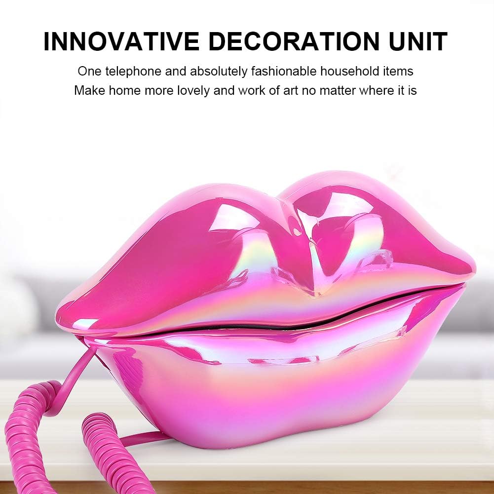 Modisches Lippentelefon, Rose Red Galvanik Flocking Retro Sexy Home Phone, Mund Schnur Festnetztelefon für Dekoration Mädchen