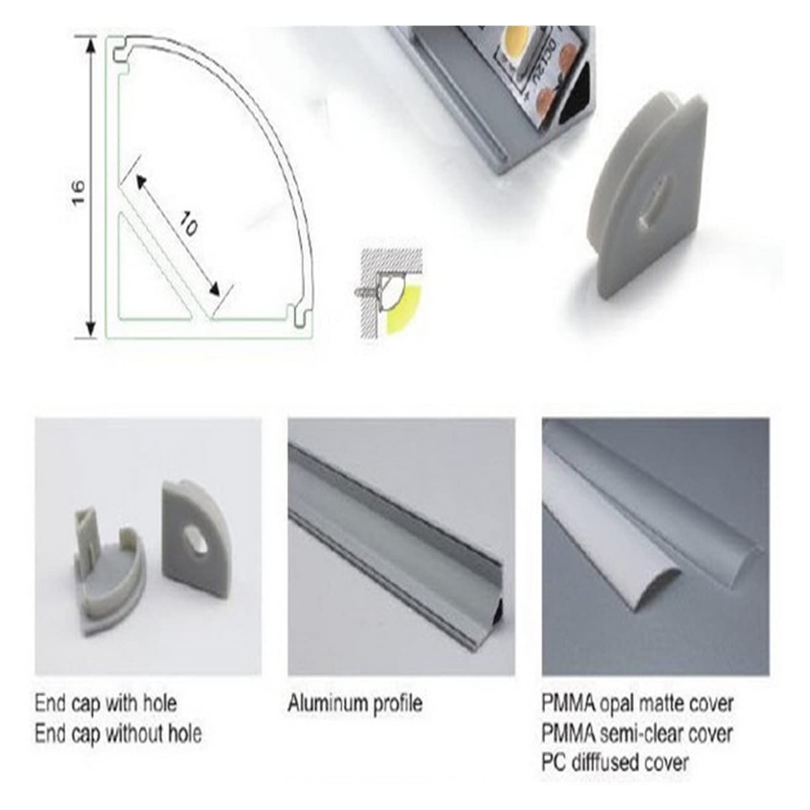 LED-Aluminium-Profilabdeckung, 10 mm, Leiterplatte, LED-Eckk, 5050 Streifen, LED-Lichtleiste, 5–30 Stück/Los, 1 m (transparente Abdeckung, 25 Stück)