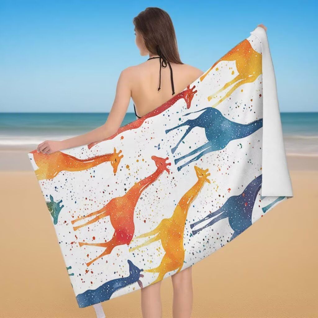Telo Mare XXL 220x100cm/35x70cm, 2 Set Telo Mare Microfibra Giraffa Asciugamano Palestra Uomo, Antisabbia, Leggero, Asciugatura Rapida, Teli da Spiaggia Grandi Accessori per Camping Natation Yoga E-19