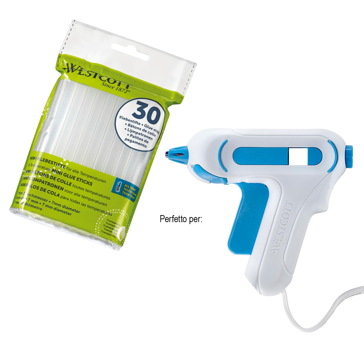 Westcott stick di colla a caldo 7mm 30 pezzi | Confezione da 30 ricariche di stick di colla per pistole a caldo in formato standard 7 x 102mm | trasparente | E-16837 00