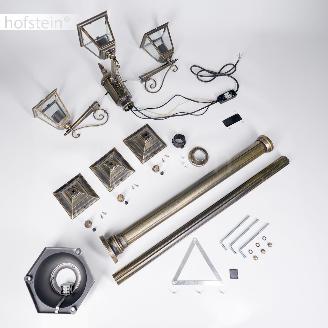 HOFSTEIN Lampa zewnętrzna Naofe, oświetlenie ścieżki z metalu/szkła w kolorze czarno-złotym/brązowym/przezroczystym, kandelabr o antycznym wyglądzie, wysokość maks. 220 cm, oświetlenie ogrodowe IP44,
