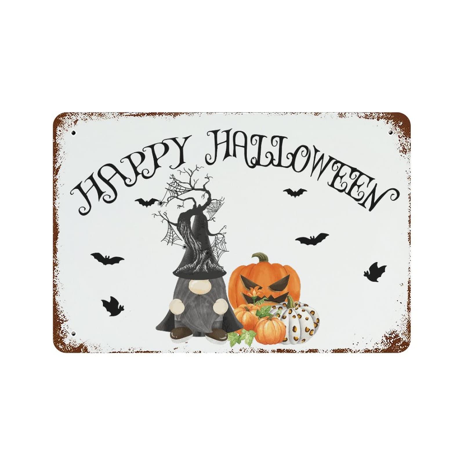 Panneau Happy Halloween alu gravé avec nain citrouilles maison hantée