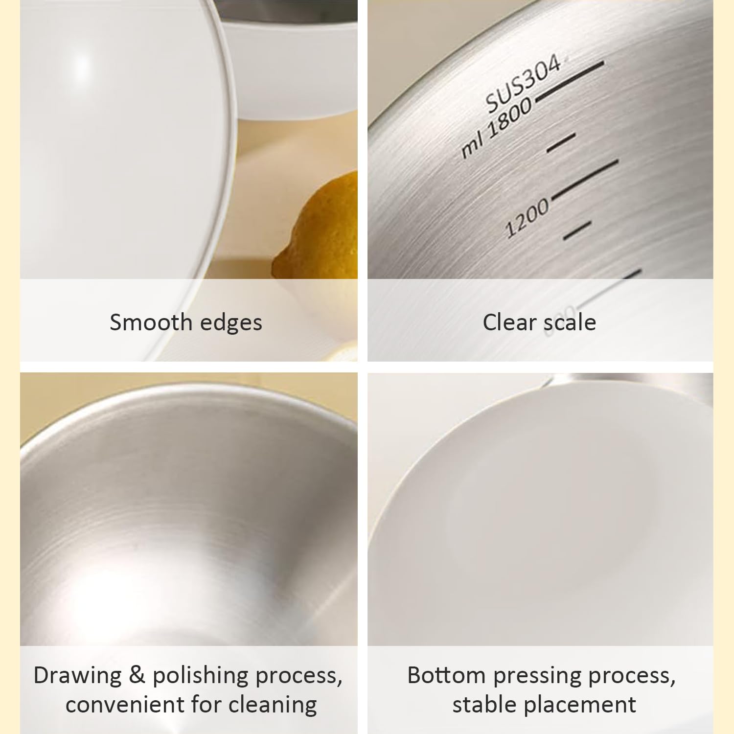 Juego de cuencos y colador de acero inoxidable para mezclar con escala, cuenco de ensalada con colador, cesta de malla fina, juego de cuencos para hornear, cuenco de cocina para decoración de