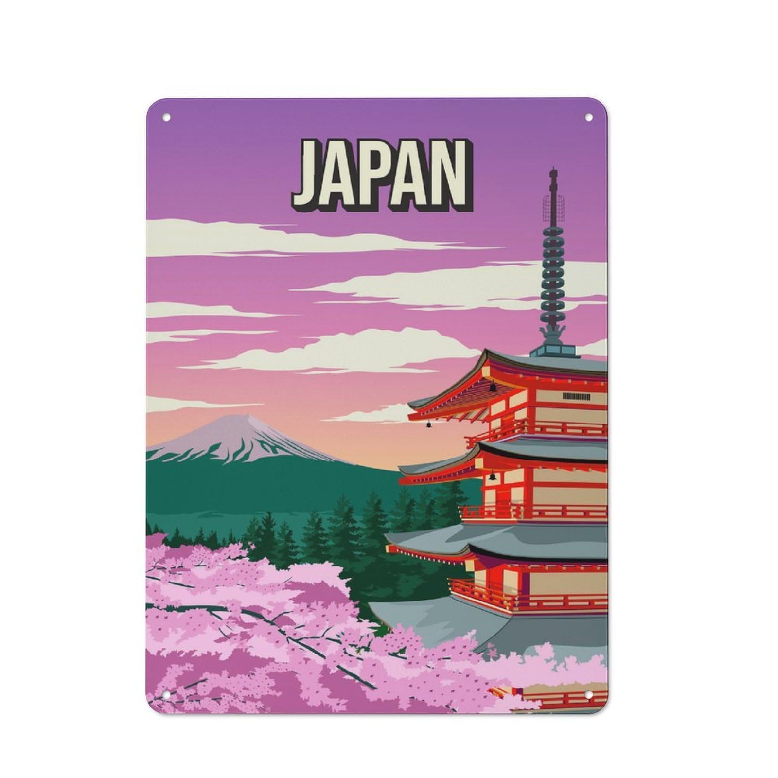 Junmoney Style-23 Metal Wall Plaque With Japan Landscape Travel Design 40X30cm, Retro Room Wall Plaque For Home, Shop, Pub Or Studio Wall
