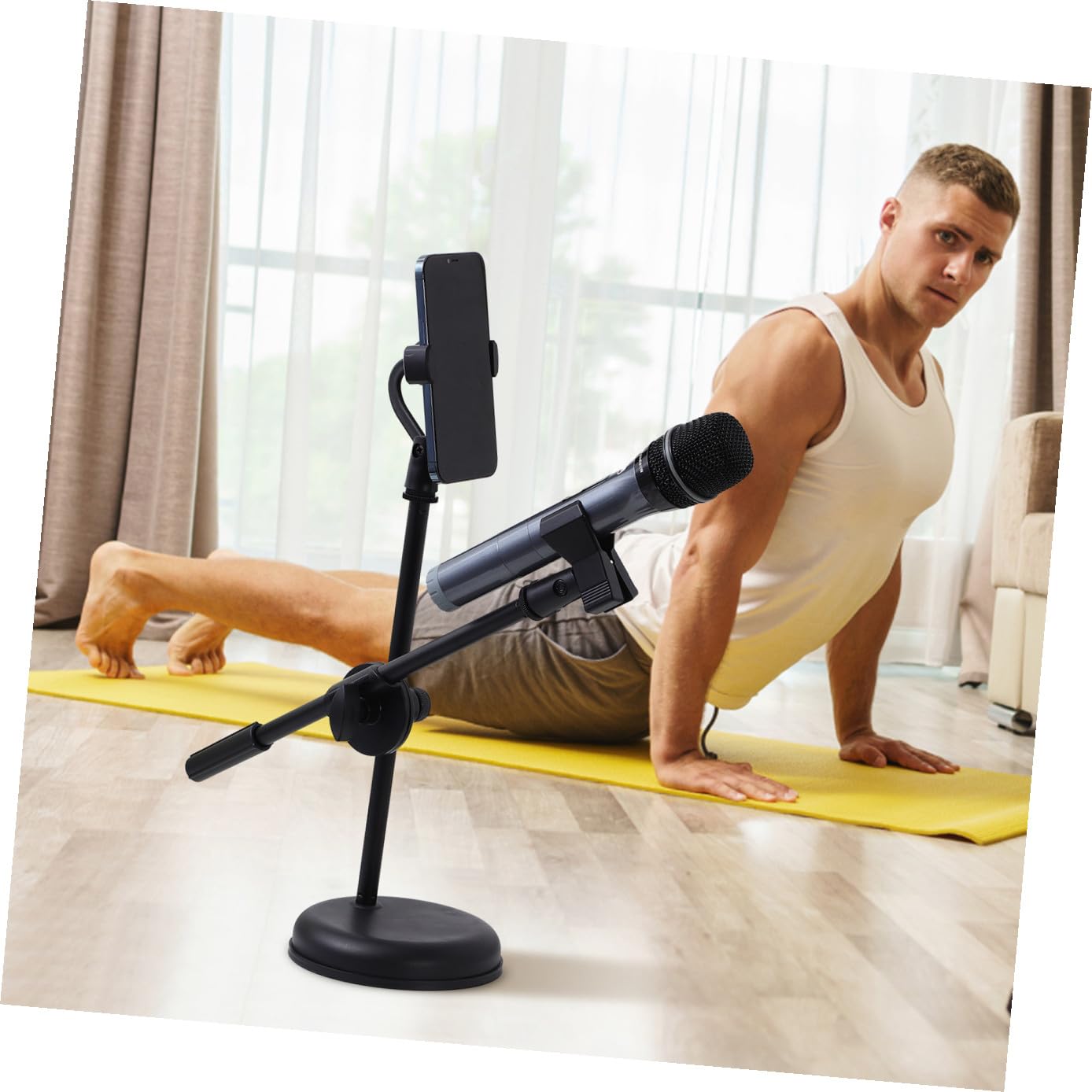 Mikrofonständer und Abnehmbarem Design Desktop Verstellbarer aus Kunststoff mit Handyhalterung für Home Recording und Broadcasting