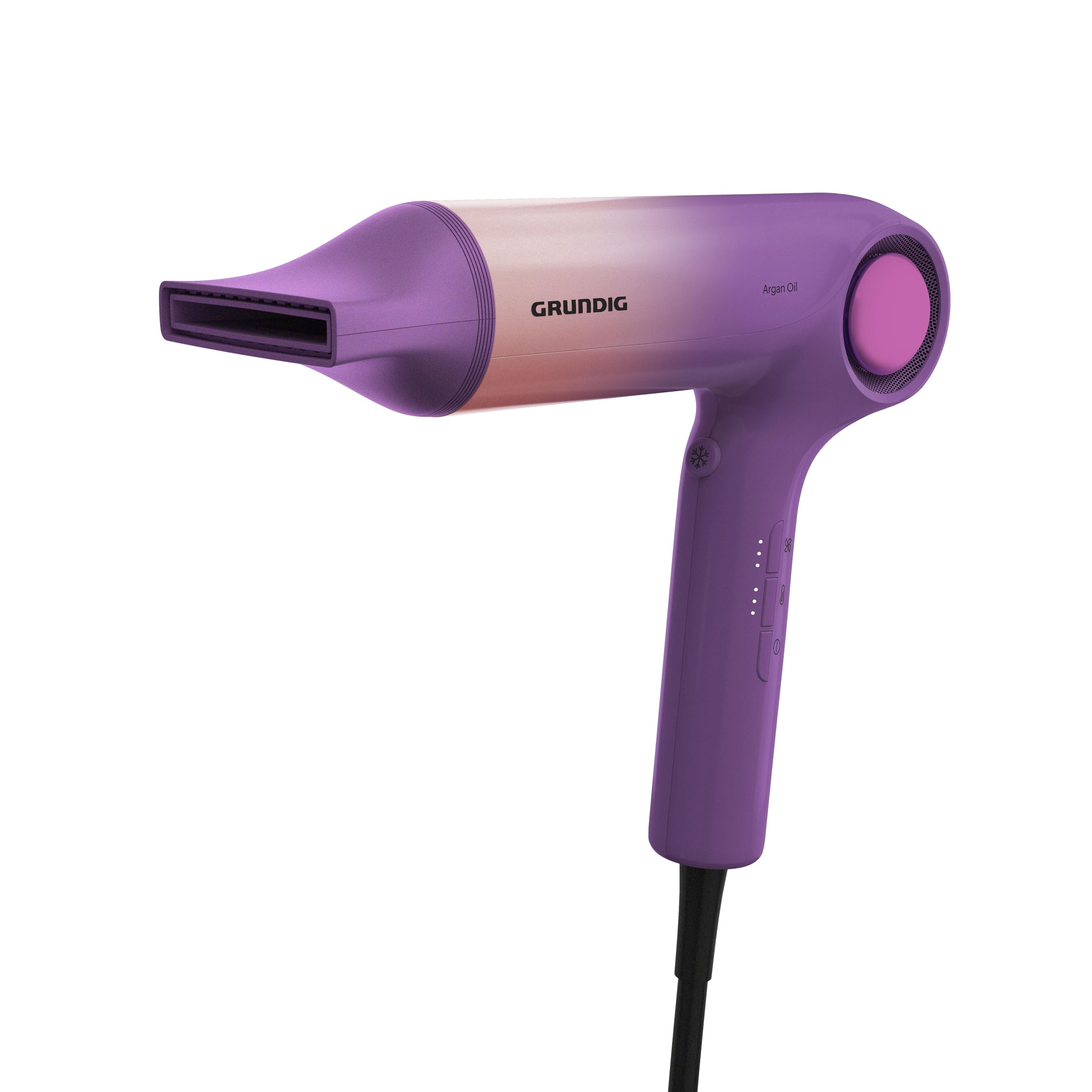 GRUNDIG HD 9480 Sèche-cheveux haute vitesse, moteur BLDC, 1600 W, fonction ionique, 3 niveaux de température et 3 niveaux de flux d'air, niveau froid, revêtement céramique, câble de 1,8 m, rose/violet