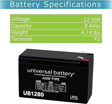 UPG Universal - UB1280 12V 8AH Sealed Lead Acid Battery F1 .187 TT