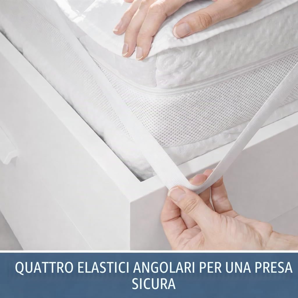 FAM Home Coprimaterasso Matrimoniale 160x200 cm I Topper Matrimoniale I Coprirete Matrimoniale Naturale e Traspirante, Lavabile in Lavatrice, Cotone - Poliestere