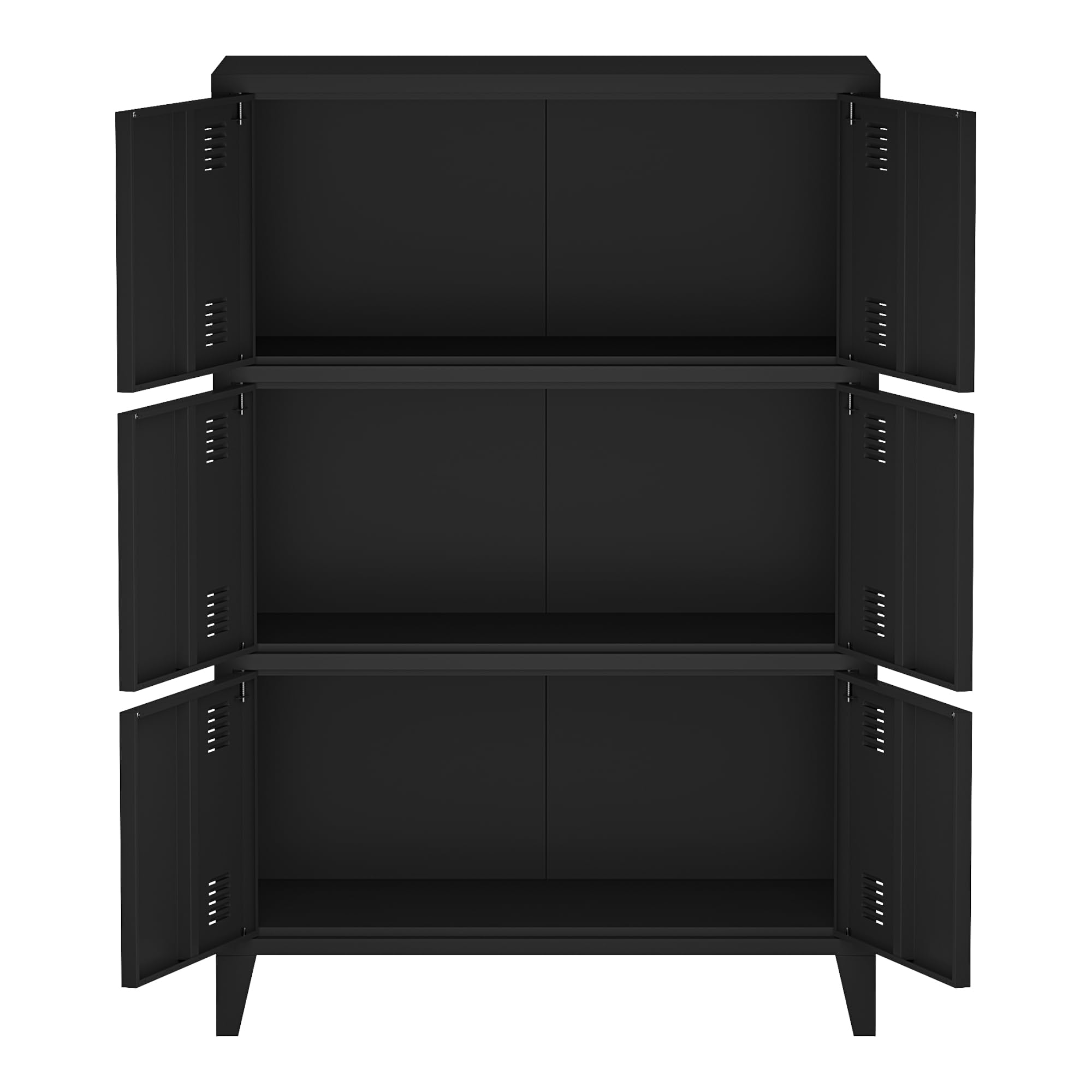 [en.casa] Armario de Oficina Mueble de Oficina Archivador de Estudio con 2 Estantes con 6 Puertas Ranuras de Ventilación Acero 113 x 80 x 40 cm - Negro