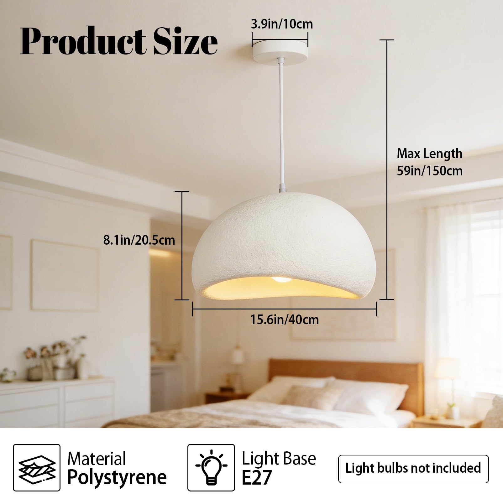 JAOGAUS Lámpara colgante moderna Wabi Sabi de 40 cm con pantalla de lámpara, estilo japonés, con casquillo E27 para dormitorio y salón. (Bombilla no incluida).