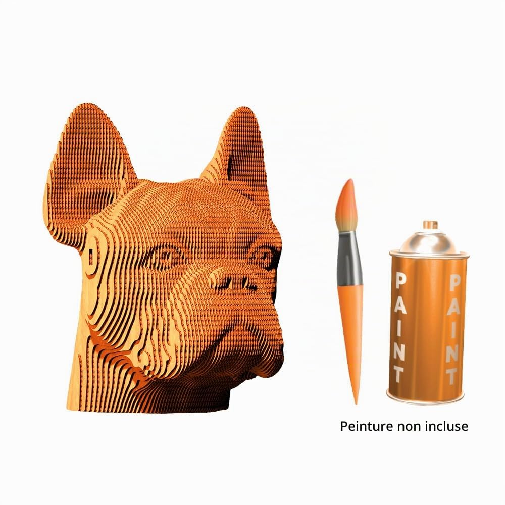 Bouledogue Français Puzzle 3D en Carton – Maquette à Monter | 131 Pièces, 15 × 15 × 12 cm – Kit Sculpture DIY à Peindre, Matériaux Recyclés, Ados & Adultes, Idée Cadeau Déco