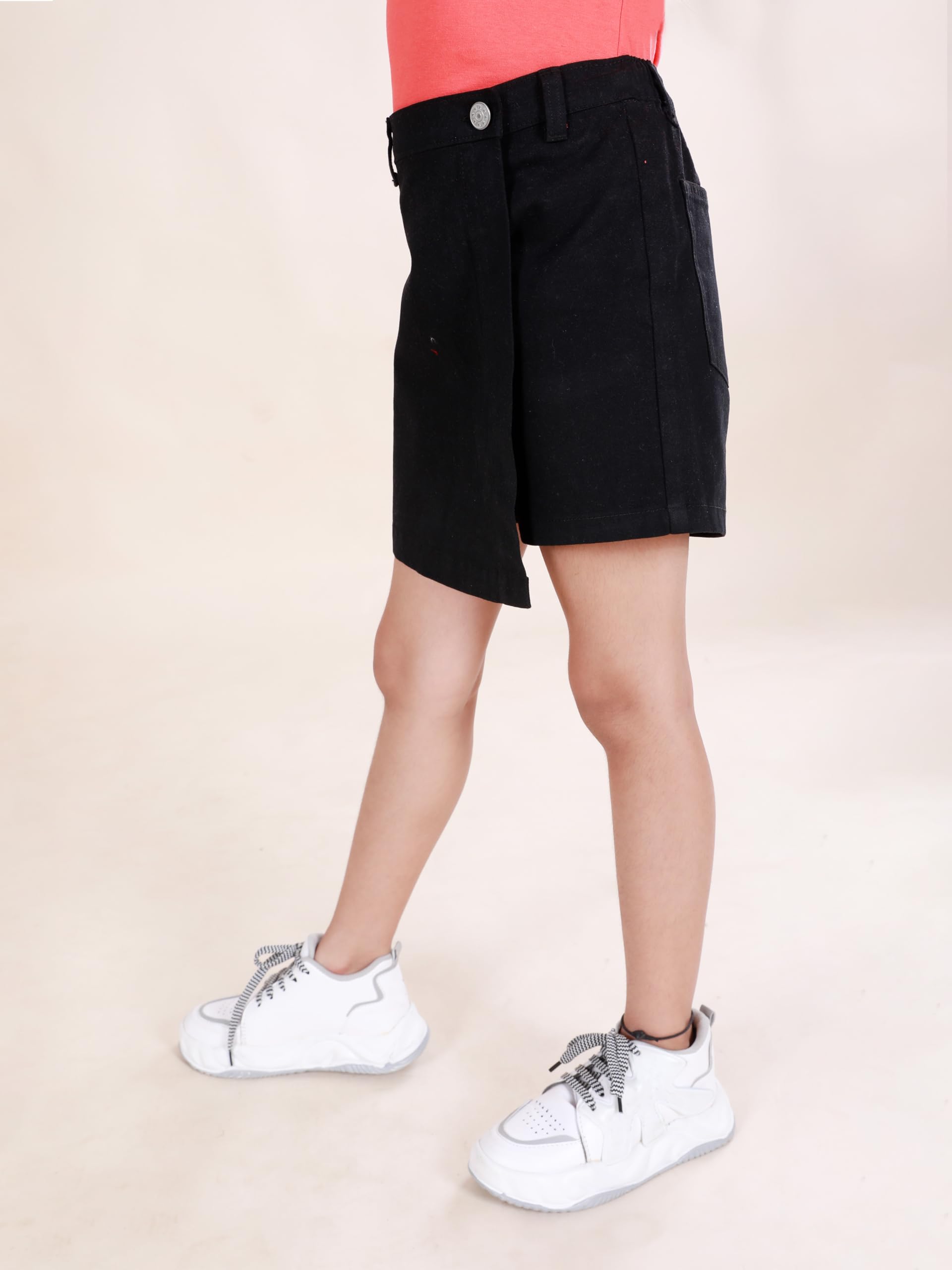 KiddoPanti Girls 100% Cotton Over Lap Skort, Black - 12-14Y 2