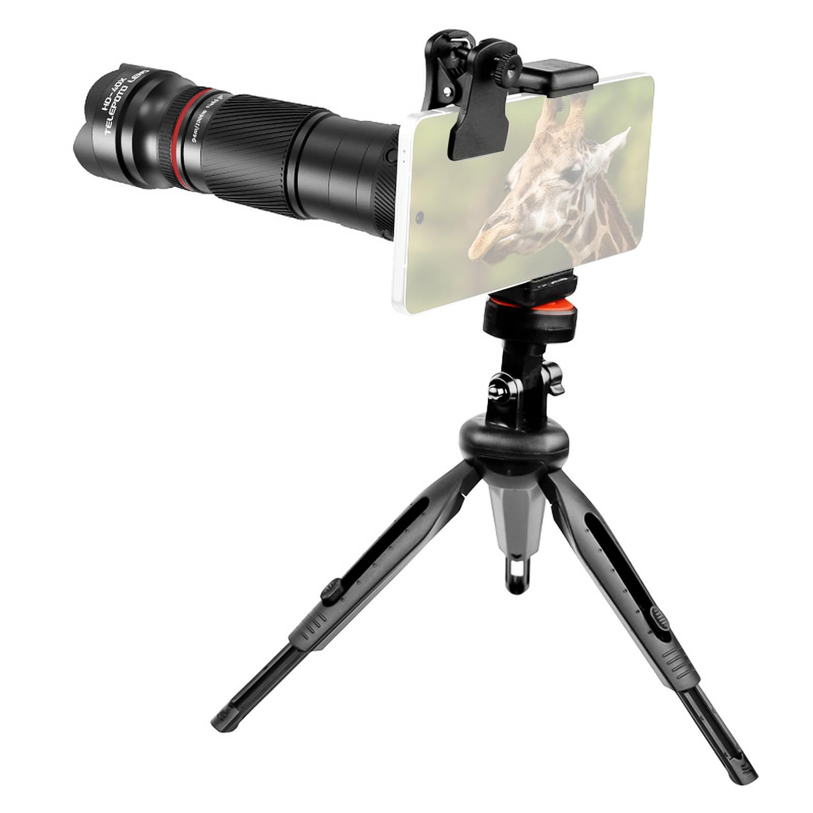 Andoer Objetivo de zoom de 40 aumentos con trípode, teleobjetivo telefónico telescopio para teléfono, lente de cámara para senderismo, camping, observación de la fauna, luna, deportes, juegos,
