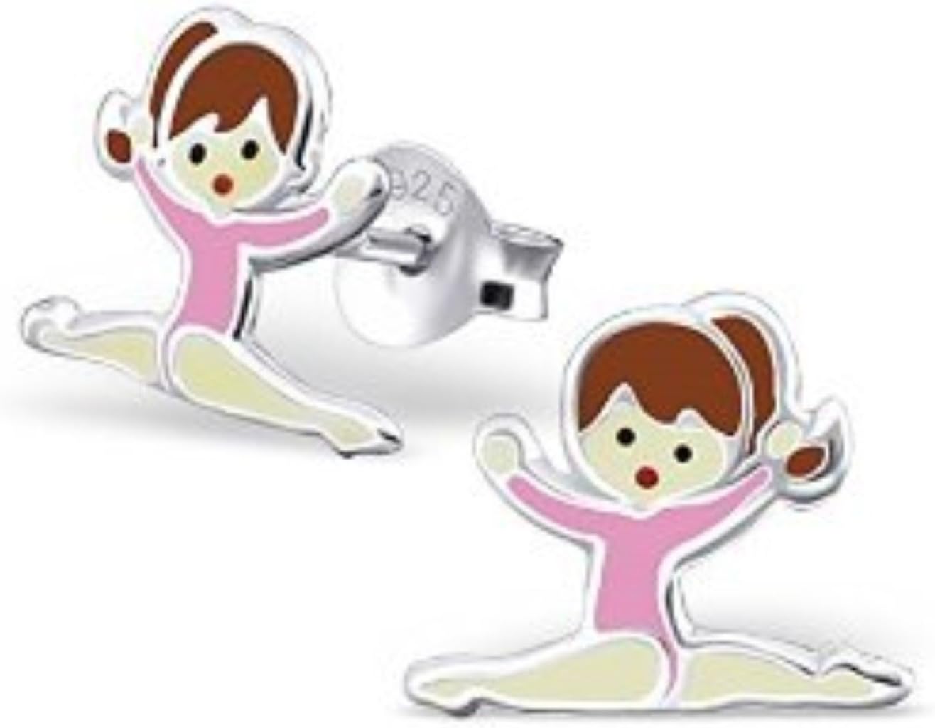 Silver Gymnastics/Ballet Earrings in Sterling Silver with Pink Leotard