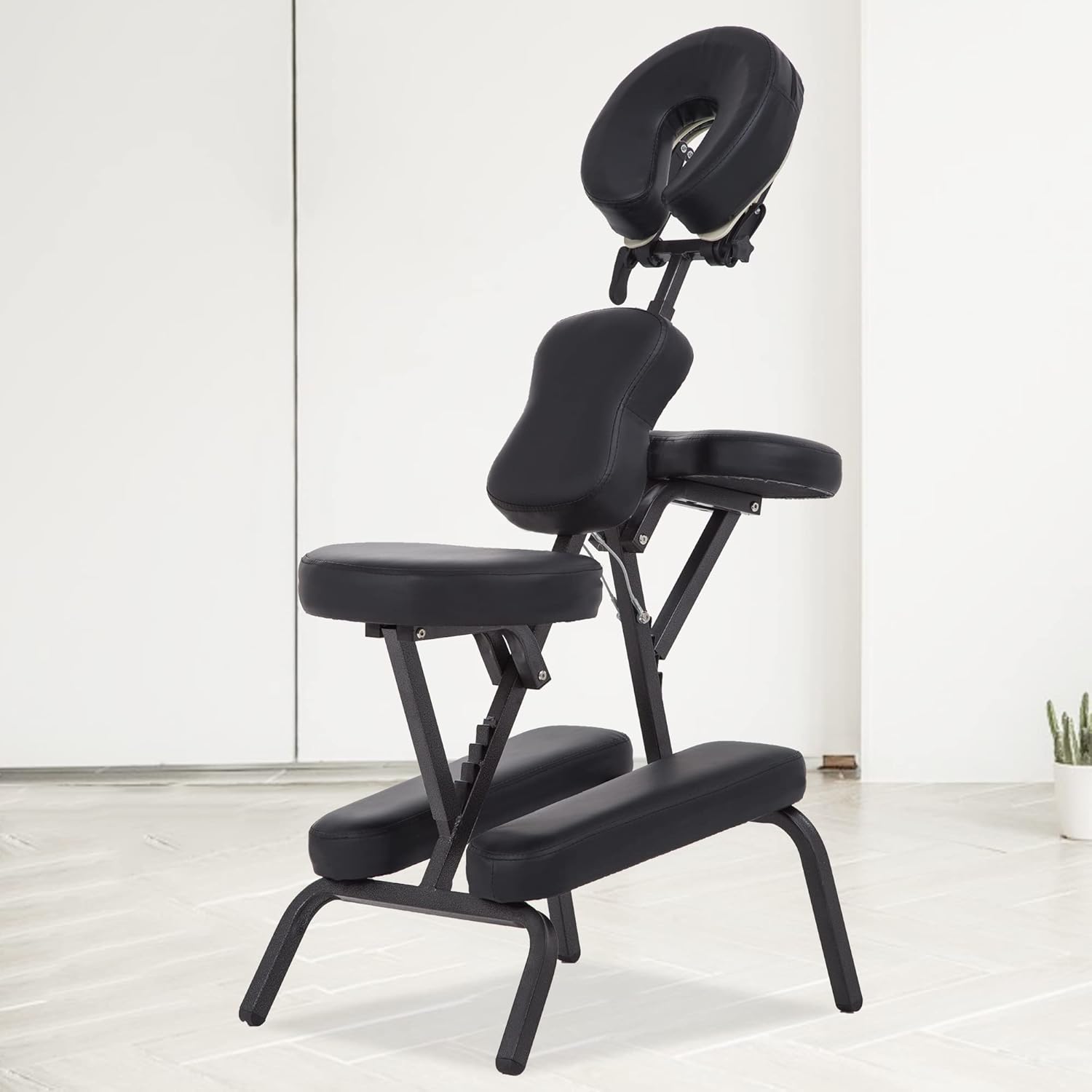 Portable Massage Chair, Height Adjustable Tattoo Chair, Folding Therapy Chair Face Cradle Salon Massage Chair with Carrying Bag (Black)