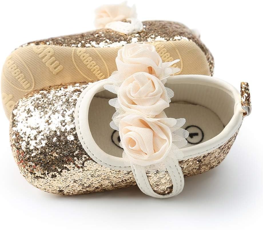 KIDSUN Infant Baby Girls Mary Jane Shoes Non-Slip Rubber Sole Ballet Slippers Princess Dress Wedding Shoe Newborn Crib Shoes First Walkers Shoes