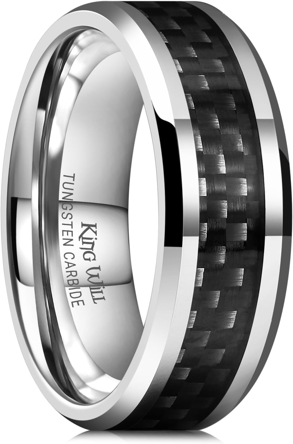 8mm Mens Tungsten Wedding Rings Carbon Fiber Plaid Inlaid Polished