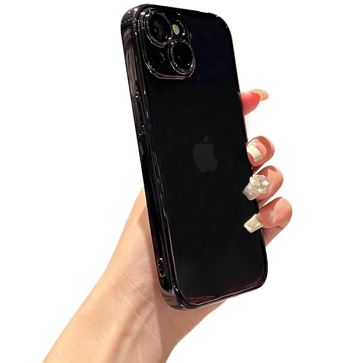 VONZEE Electroplated Clear Transparent Cover for iPhone 15 Case 6.1 inch Luxury TPU Cover Full Body & Camera Protection for Each Lens Bumper Cases for Men & Women (Black)