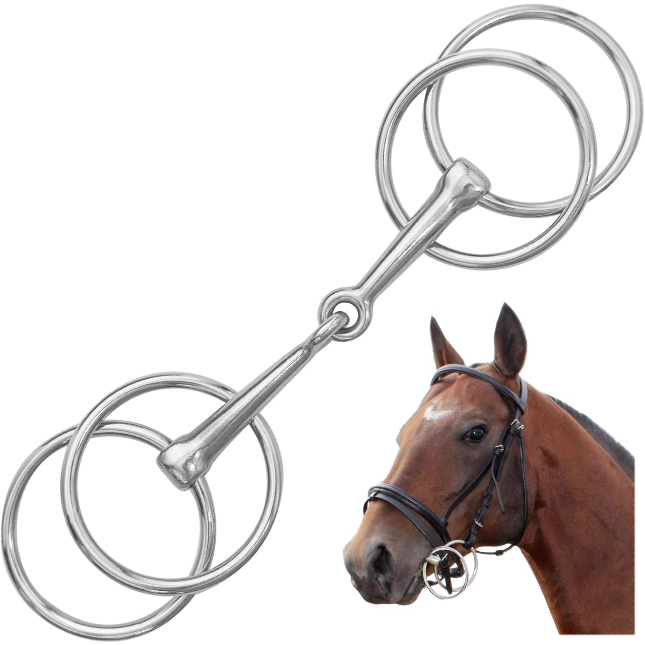 La La Pet 4-Ring Snaffle Bit Metal Horse Ring Hollow Jointed Mouth Loose O-Shaped Ring Horse Bit for Equestrian Supplies