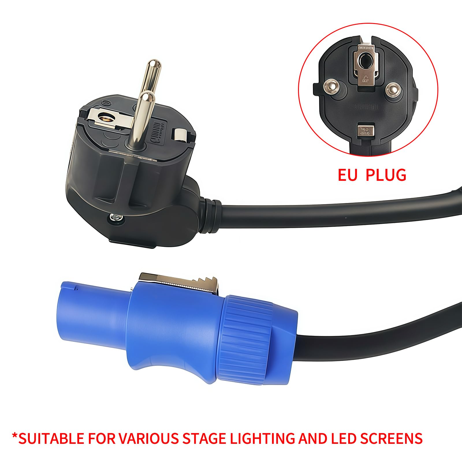 1 x przewód zasilający z wtyczką UE, 3 x 1,5 mm², gumowy kabel z migawką bezpieczeństwa, do profesjonalnych belek LED, świateł i systemów dźwiękowych (10 metrów)