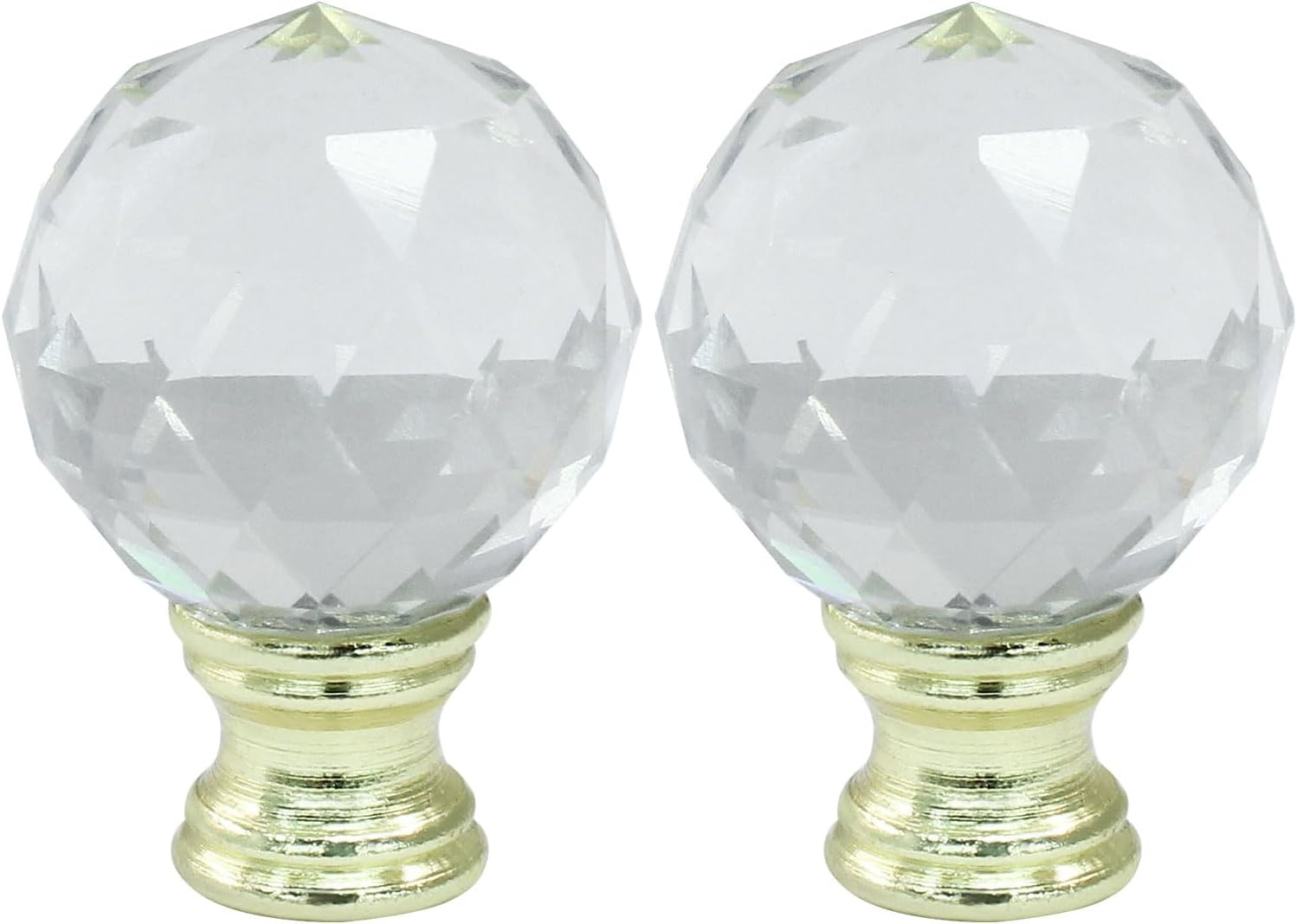Diamond Crystal Glass Lamp Finials, Clear Lamp Shade Top Screw Cap Knob for Decoration - 2Pcs Silver